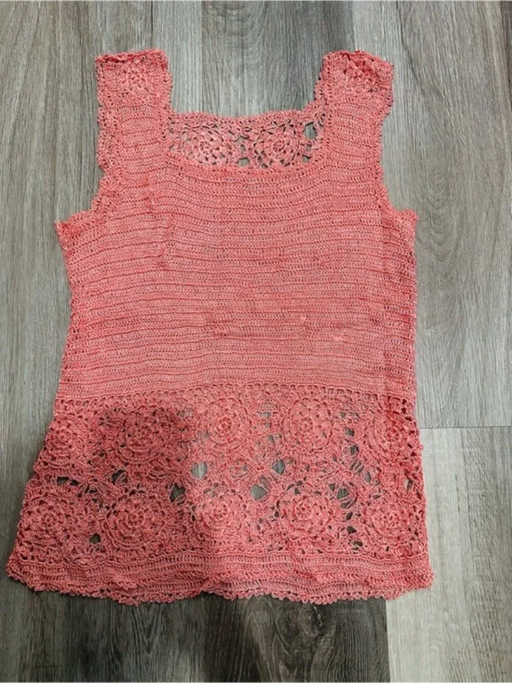 Mix Nouveau Apricot Coral Crochet Knit Maxi Skirt Set Boho Coastal Size L